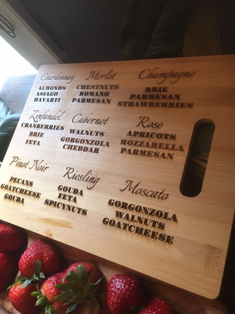 Wine and cheese pairing cutting board