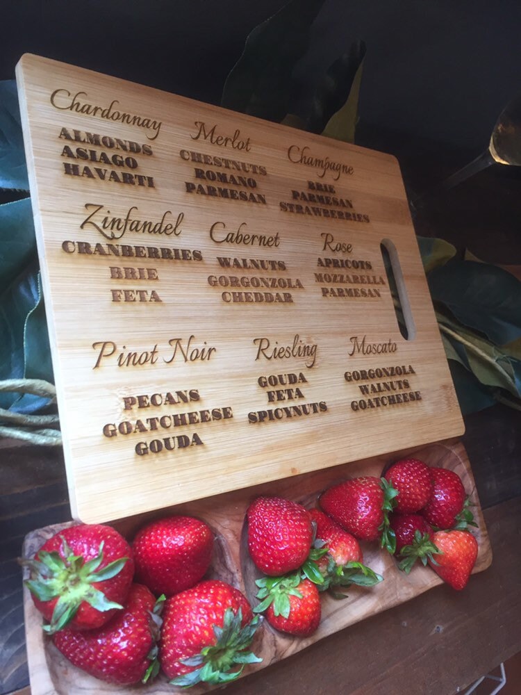 Wine and cheese pairing cutting board