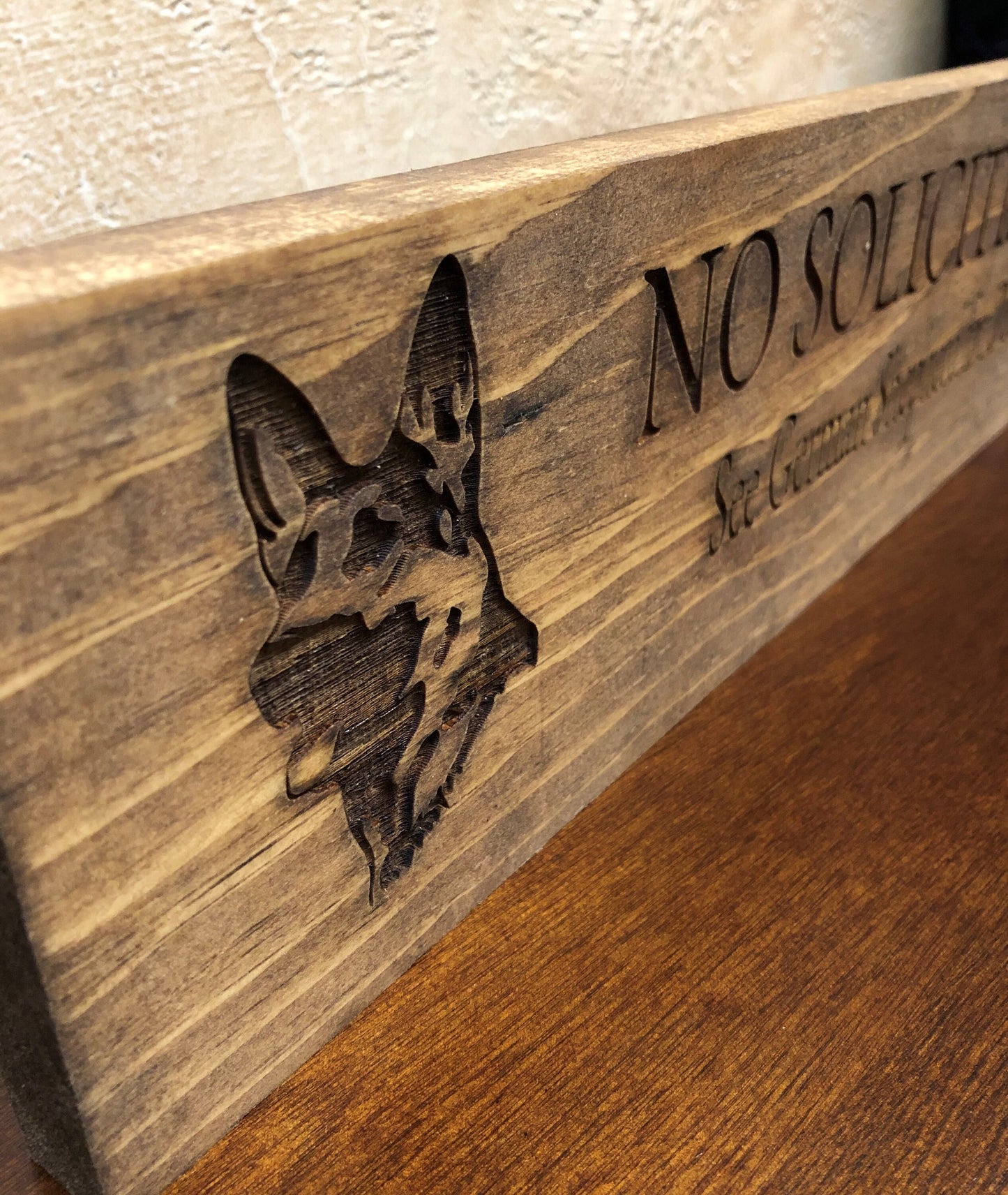 NO SOLICITING See German Shepherd for Details Sign (16in x 4.5in)